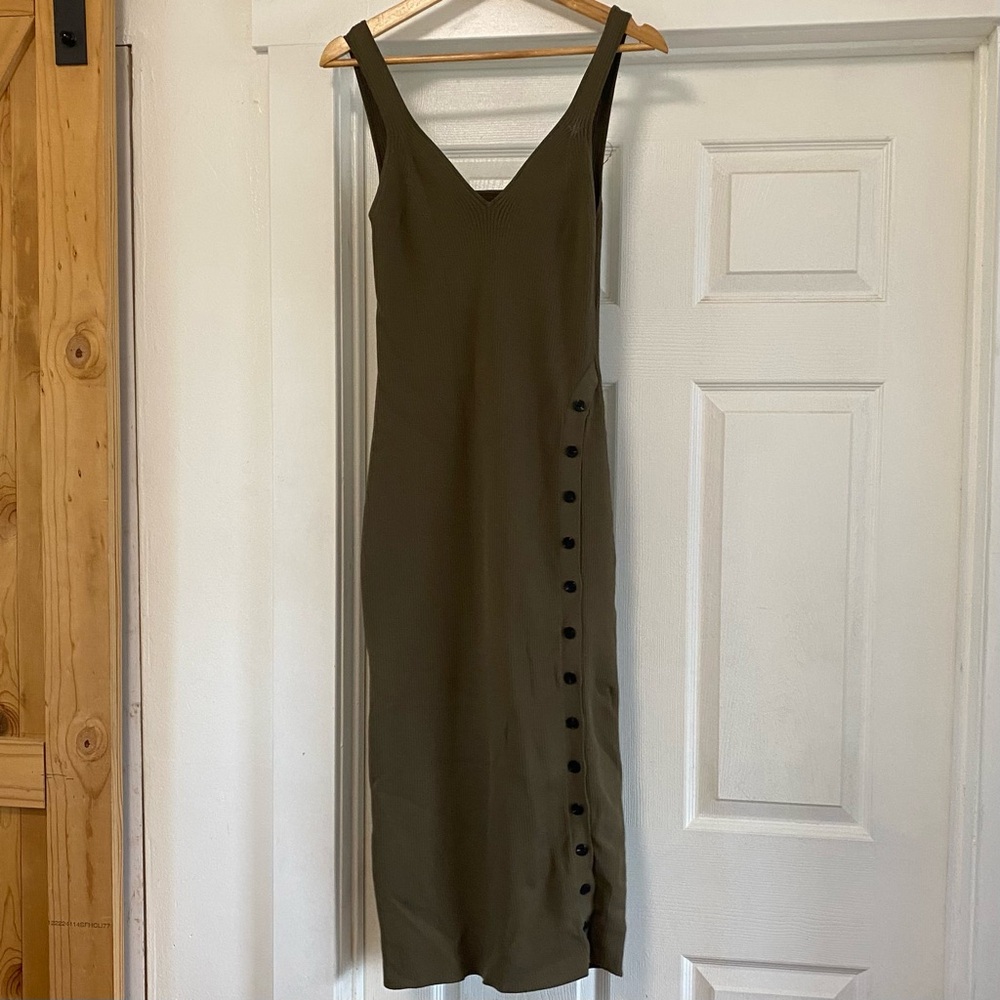 Self-Portrait Khaki Rib Knit Midi Dress